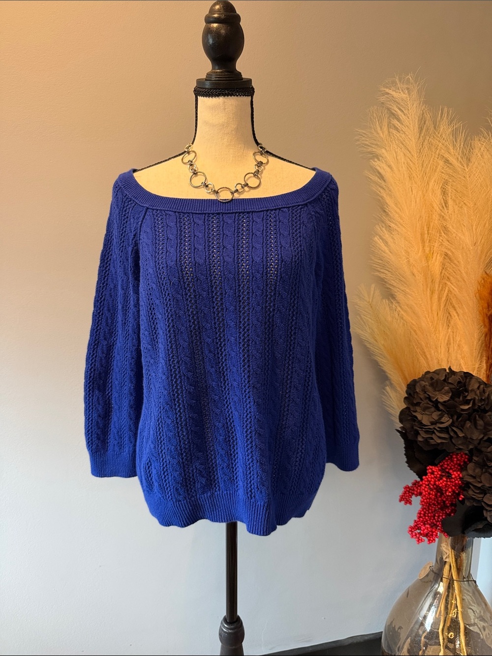 American Eagle Outfitters Royal Blue Off-the-Shoulder Cable Knit Sweater